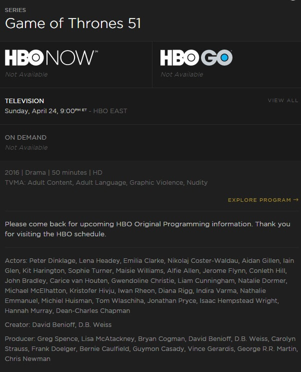 programmation HBO
